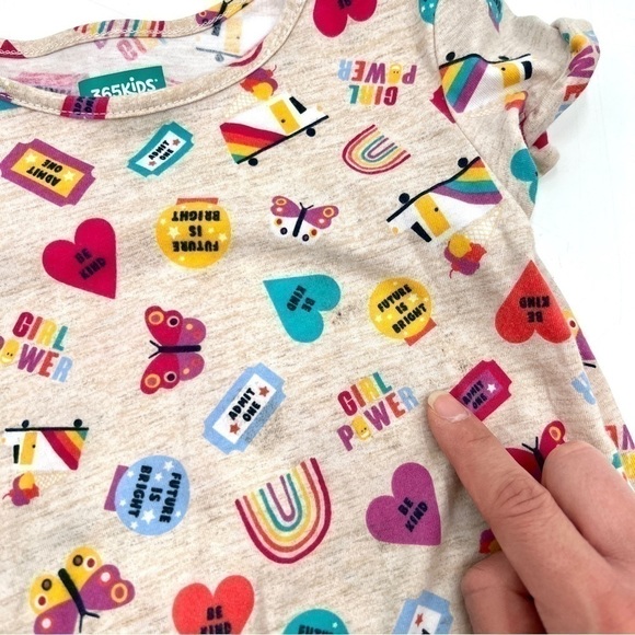 365 KIDS Girl's Tan & Colorful Print Short Sleeve Casual Top Size 4 - Picture 3 of 8